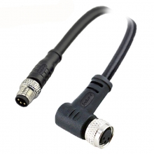 Cable Assembly, A Code - M8 3pins A code male straight to female right angle molded cable, unshielded, PVC, -10°C~+80°C, 24AWG 0.25mm²